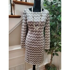 Jessica H Women's Gray Cotton Round Neck Long Sleeve Knee Length Dress Size 10